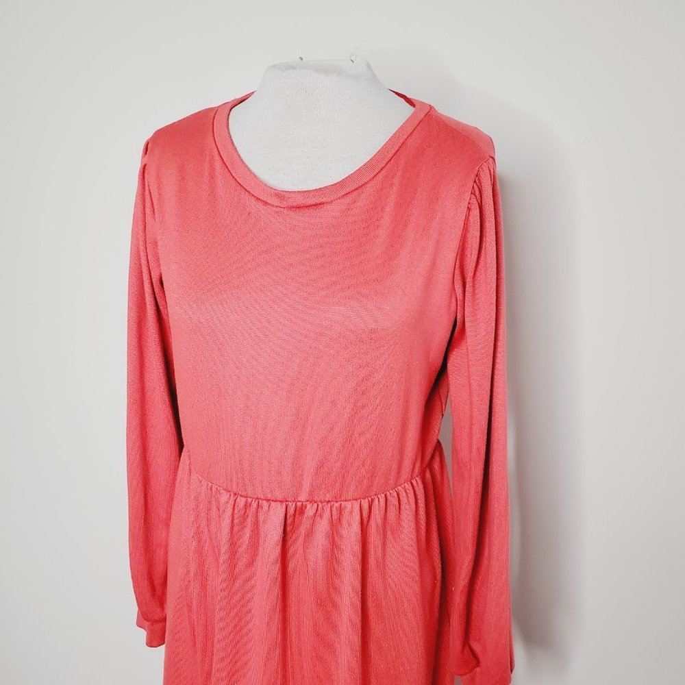 Jillian Harris x Joe Fresh Sweater Midi Dress Puff Sleeve Cottagecore  Coral - Picture 5 of 5